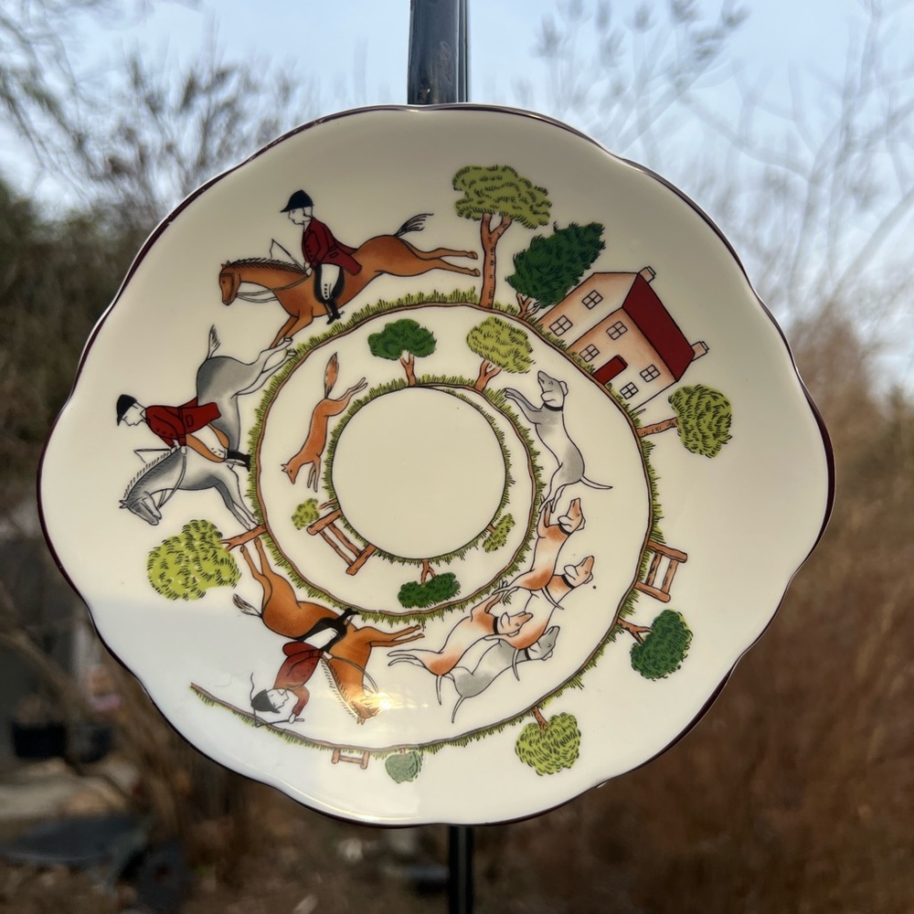 Coalport Hunting Scene Bone China Trinket Dish W/Hanger Attached England 6.5”